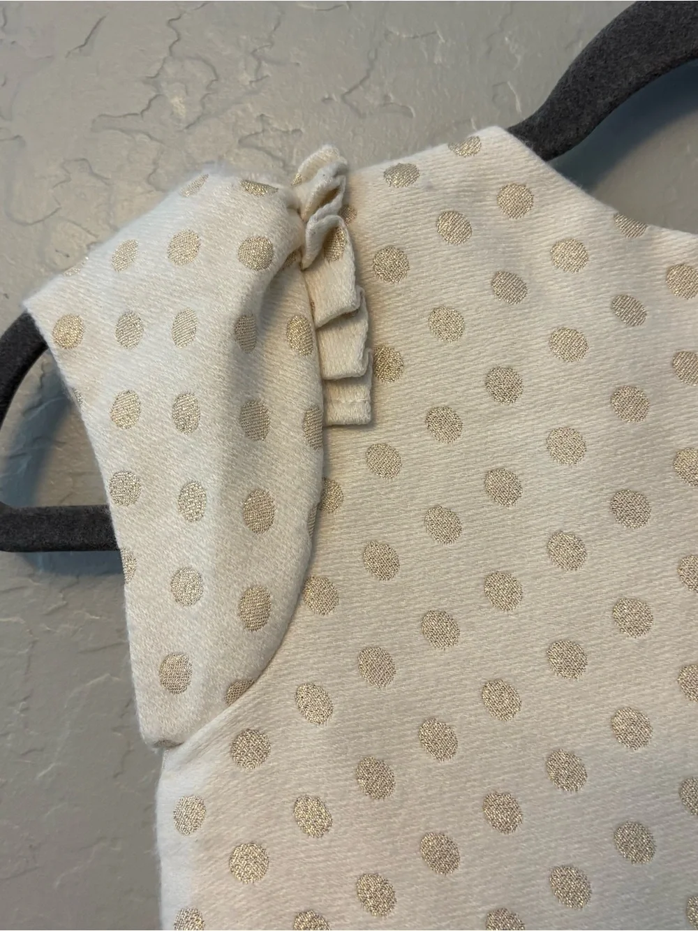 Janie and Jack ivory and gold shimmer polka dot ruffled holiday dress size 8